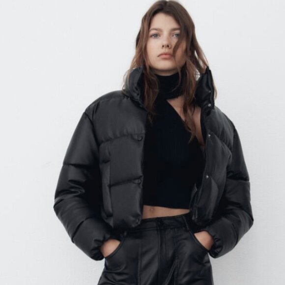 Faux Leather Puffer Jacket - Picture 6 of 12